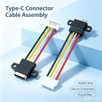 Faisceau de câblage USB-C à montage sur panneau LN-004, connecteur femelle Type-C avec oreilles de fixation, assemblage de câbles 4P 26AWG