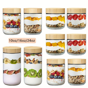 Stapelbare glazen voedselcontainers, luchtdichte glazen voorraadpottenset met bamboe houten deksel, keukenorganisatie, brede opening koekjespot - Product Image 3