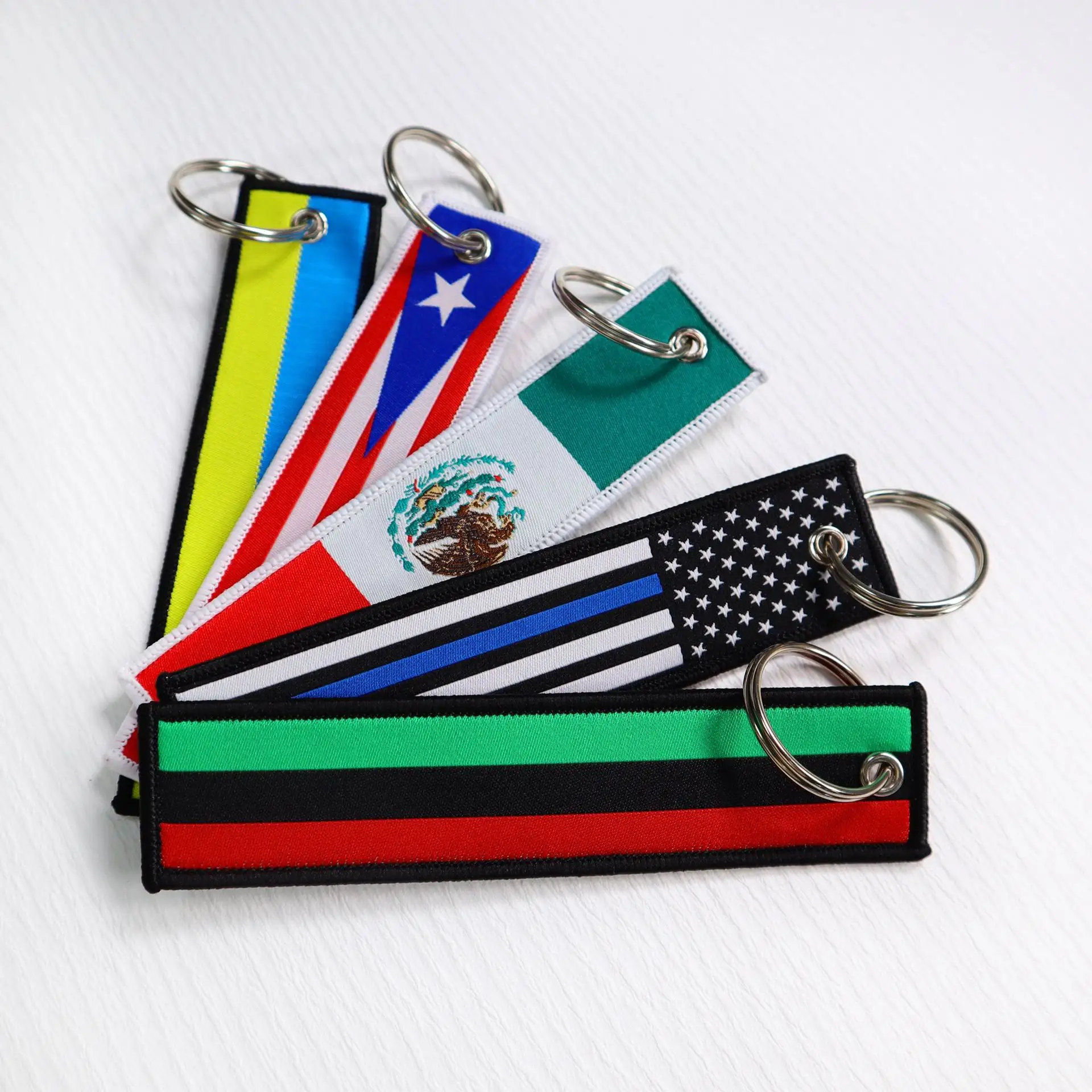 Custom Woven Embroidered Jet Tag Custom Logo Key tag Gift USA UK Country Flag Embroidery Keychain