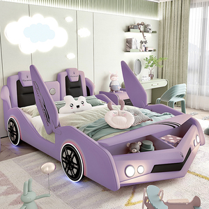Cama Infantil Moderna de Lujo Ligero con Forma de Coche Blanco, con Almacenamiento, Tapizada en Cuero, con Barandillas de Seguridad y Diseño de Dibujos Animados - Product Image 5