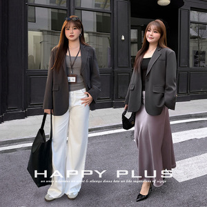 Veste de costume grise Happy Plus pour femme, grande taille, tissée, couleur unie, boutonnée, pour le bureau, gris urbain N9164 - Product Image 2