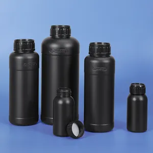 Factory Wholesale Hdpe Organic Solvent Chemical Bottle 100-1000ml Black Fluoride Plastic Bottle With Screw Cap