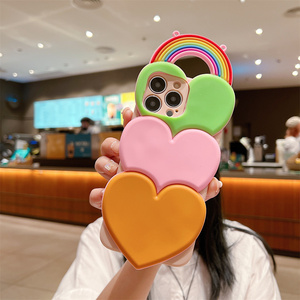 Ốp điện thoại hình trái tim nhiều màu sắc xếp chồng kiểu <span class=keywords><strong>Kawaii</strong></span> cầu vồng cho Samsung Galaxy S26 Ultra S25 S23 A57 A56 kèm dây đeo chéo, bảo vệ toàn diện - Product Image 4