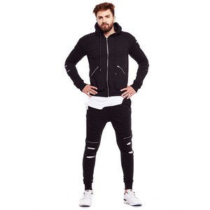 Ensembles de survêtements de luxe pour hommes avec logo personnalisé Survêtement à capuche zippé noir de haute qualité pour l'hiver - Product Image 5