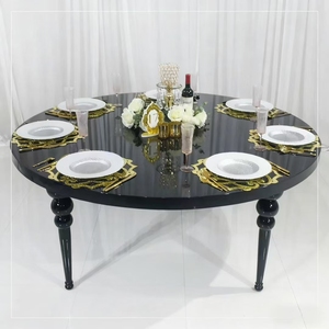 Luxury Black Shiny Gold Stainless <strong>Steel</strong> Rectangle Round Shape <strong>Glass</strong> Top Banquet Events Wedding <strong>Table</strong> - Product Image 1