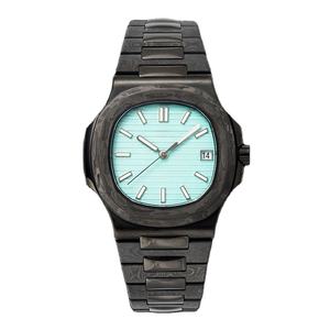 Reloj de Pulsera de Lujo de Primera Calidad con Esfera Verde Menta a Rayas, Caja Octogonal de Fibra de Carbono, Patrón Marmoleado, Fecha Automática, Resistente al Agua - Product Image 1