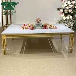 新设计长矩形婚宴金框 mdf 餐桌