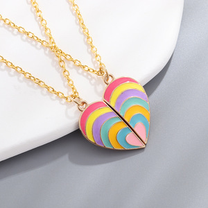 Collar con colgante de corazón de arcoíris de moda, collar de amor dividido de mejor amigo para 2 parejas, regalo de aniversario de moda para niño y niña - Product Image 5