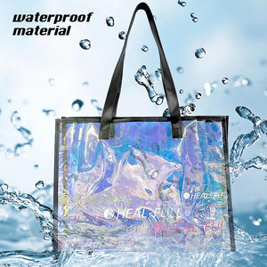 Bolso de mano holográfico iridiscente impermeable transparente con impresión de logotipo personalizado de PVC con asa - Product Image 6