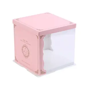 Nieuwe Patroon Half Helder Papier Cake Box Voor Verjaardagstaart Pakket Papier Cake Box