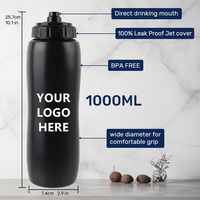 Bouteilles d'Eau Sportives Compressibles de 32 Oz (1 Litre/1000ml) avec Logo Personnalisé, Grande Capacité, Anti-Fuite, Sans BPA, en Plastique LDPE pour Cyclisme