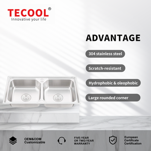 Évier de cuisine professionnel en acier inoxydable 304, <span class=keywords><strong>double</strong></span> bac, à poser, moderne, pour la maison, finition argentée - Product Image 4
