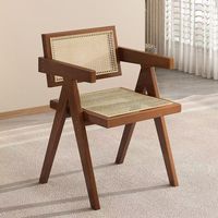 Chaise de salle à manger moderne en bois massif avec dossier et accoudoirs, revêtement en cuir imperméable et durable pour la maison, l'hôtel, le restaurant, la cuisine