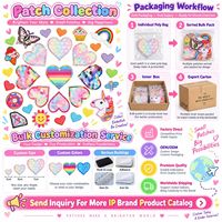 Patch brodé en gros, motif cœur mignon, licorne arc-en-ciel, papillon, cupcake, à thermocoller ou à coudre