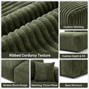 Sofá Seccional Modular en Forma de <span class=keywords><strong>U</strong></span> de 133 Pulgadas, Sin Brazos, Tapizado en Corduroy, con Otomana Móvil, 7 Cojines, Asiento Profundo, Estilo Moderno - Product Image 5