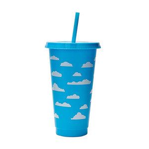 Vaso Transparente Reutilizable con Tapa y Pajita, Diseño de Nubes, para Café Helado, <span class=keywords><strong>Agua</strong></span>, Viajes, Fiestas, Vaso de Plástico - Product Image 6