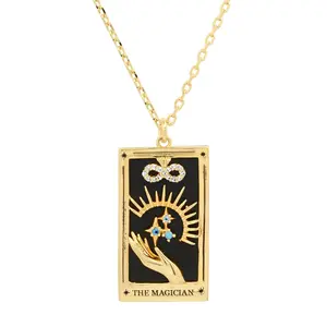 Geili New 2023 Wholesale Brass Gold Plated Pendant Accessories Sun Enamel Tarot Necklace