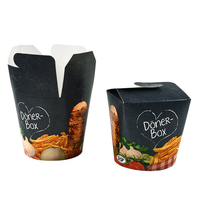 Conteneur à emporter en papier kraft écologique avec poignée, impression de logo personnalisée, pour sushis, kebabs, doner, pâtes, nouilles