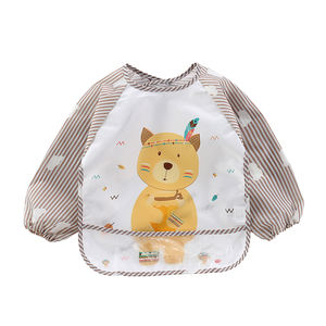 Wasserdichter Langarm-Lätzchen-Baby kittel aus weichem Polyester mit Schürzen tasche, wasch bar und wieder verwendbar für das Essen von Kleinkindern - Product Image 3