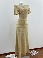 OUDINA Robes décontractées tricotées à col rond et manches bouffantes ajourées, ornées de strass, style Ramadan, vente en gros à prix réduit