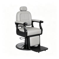 Fauteuil de barbier moderne gris en PU, robuste, hydraulique, inclinable, avec appui-tête et repose-pieds