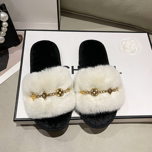 Pantofole da donna in velluto soffice e soffice di nuovo Design <span class=keywords><strong>con</strong></span> decorazione a catena in metallo pantofole di cotone aperte invernali - Product Image 6