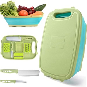 Multifunctional 9 in 1 Portable Kitchen Cutting Board Set <b>Plastic</b> Chopping Board with Collapsible <b>Colander</b> and Vegetable Slicers - Product Image 1