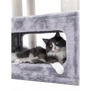 YOUME OEM Design Grey Cat Tree Tower Hamac de 150cm d'épaisseur et maisons doubles pour toutes les races de chats une maison de <span class=keywords><strong>chat</strong></span> <span class=keywords><strong>à</strong></span> l'intérieur - Product Image 4