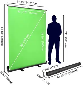 1,5 m * 2m manueller Boden Pull Up Tragbarer tragbarer zusammen klappbarer grüner Bildschirm mit Ständer