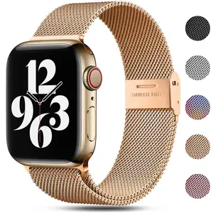 Toptan lüks paslanmaz çelik metal izle Apple Watch serisi için 8 7 38mm 41mm 42mm 44mm 45mm kordonlu saat, iWatch watchband