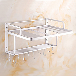 Estante de aluminio para horno <span class=keywords><strong>microondas</strong></span>, anaquel montado en la <span class=keywords><strong>pared</strong></span> de 2 capas con ganchos - Product Image 2