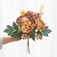 Buket Mawar dan Hydrangea Buatan dari Bahan Sutra yang Tahan Lama, Tinggi 32cm, Tersedia 6 Warna untuk Buket Pengantin