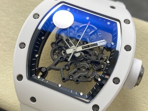 Montre mécanique de luxe de qualité supérieure, étanche, fabriquée par ZF Factory V3 RM055 RMUL2, mouvement manuel, squelette en céramique blanche. - Product Image 3