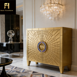 خزانة تخزين خشبية ذهبية فاخرة إيطالية الطراز لغرفة المعيشة، خزانة ببابين بتصميم عصري بسيط وراقي - Product Image 5