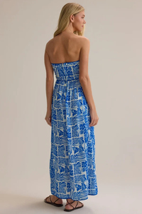 Vestido Maxi sin Tirantes con Estampado Tropical, Azul, de Gasa, Espalda Descubierta, Silueta Recta, Ropa Casual de Verano - Product Image 2