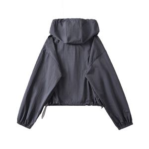 Veste bomber de course légère et coupe-vent pour femme, veste de sport à capuche, cordon de serrage réglable, fermeture éclair, pour l'extérieur - Product Image 6