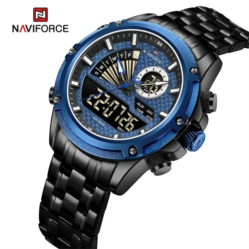 NAVIFORCE 9205 BBE Blue Stainless Steel Belt Multi function Mens Watches Brand Luxury Casual Quartz Watch Men Sport Waterproof
