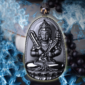 Colgante de Buda Bodhisattva, talismán hecho de GEMA de obsidiana, collar de Buda - Product Image 3