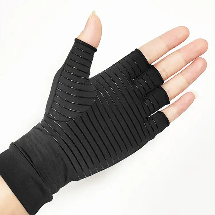 Top Design Hand Vingerloze Roze Kleur Verwarmde Spandex Compressiedruk Magnetische Therapie Anti Artritis Handschoenen
