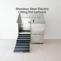 EUR Baignoires de toilettage pour chiens avec escaliers et portes, en acier inoxydable, avec douchette et robinet d'eau froide