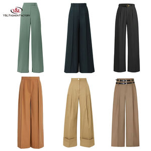 प्रीमियम ऊन कपड़े कस्टम महिला कार्गो पैंट मध्य कमर ओएम/ओडम फैक्टरी-चौड़ा पैर कोरियन शैली सूट पैंट - Product Image 6