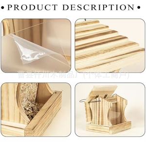 Comedero para Pájaros de Madera Maciza 19.5x19x19cm Colgante para Jardín Exterior Acabado Natural - Product Image 5