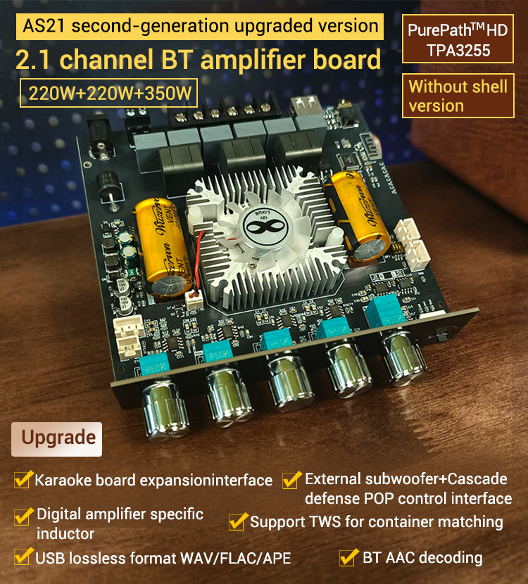 WUZHI ZK-AS21 2G BT Audio Amplifier Module 2.1 Channel TPA3255