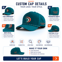 Casquette de golf personnalisée pour homme, 5 panneaux, en polyester bleu, avec logo brodé, perforations découpées au laser, casquette de baseball, casquette de sport imperméable