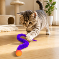 Jouet à mâcher pour chat en peluche en forme de chenille avec balle élastique, baguette interactive anti-ennui, résistant aux griffures et aux morsures, vente en gros