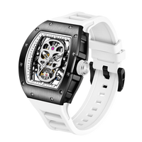 Montre mécanique automatique pour homme, boîtier tonneau, cadran squelette, étanche, lumineuse, bracelet en silicone, montre sport