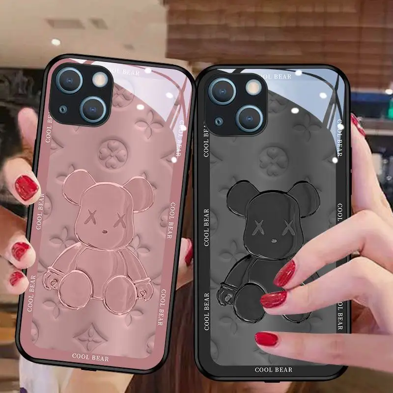 For iPhone Case for iPhone 14 13 12 Pro Max Cover rose gold bear