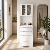 Meuble de chambre blanc minimaliste de luxe léger, coiffeuse sur pied avec LED et rangement modulaire, prix de gros