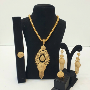 Women's 24K Gold Plated Jewelry Set Necklace Earrings <b>Ring</b> Bracelet Classic Tassel Design Wedding Fashion Alloy Jewelry - Product Image 1