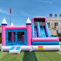 Château gonflable commercial en PVC portable, toboggan aquatique et sec combiné, double piste, pour extérieur, divertissement et fêtes